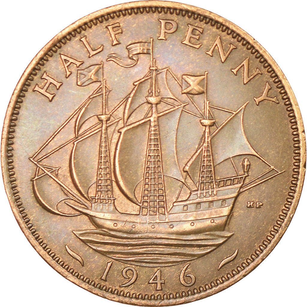 Moneta, Gran Bretagna, George VI, 1/2 Penny, 1946, BB, Bronzo, KM:844