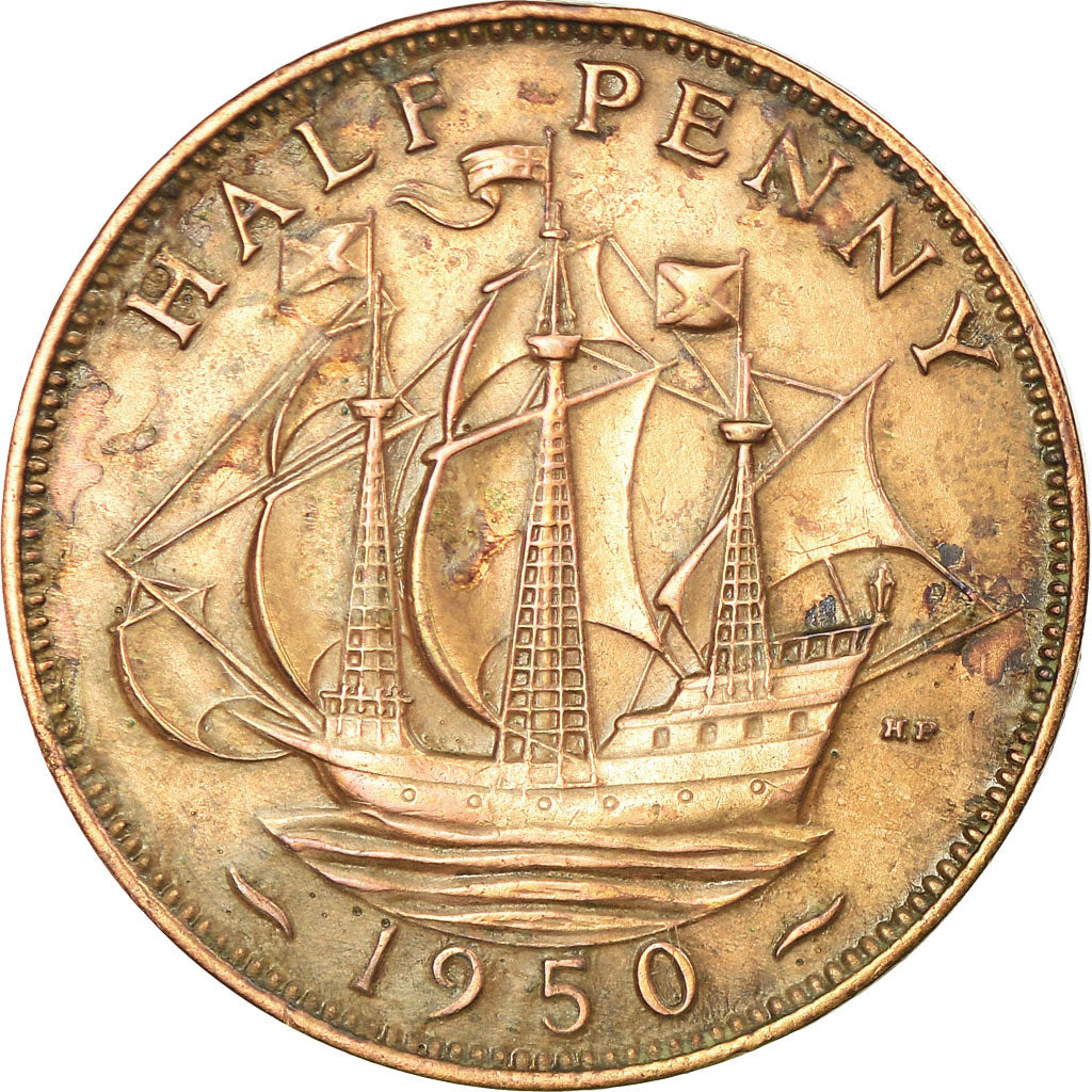 Moneta, Gran Bretagna, George VI, 1/2 Penny, 1950, MB+, Bronzo, KM:868
