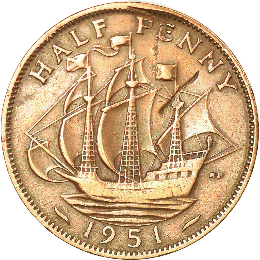 Moneta, Gran Bretagna, George VI, 1/2 Penny, 1951, MB, Bronzo, KM:868