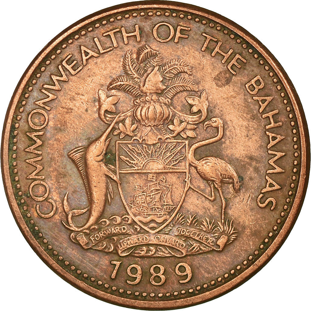 Coin, Bahamas, Elizabeth II, Cent, 1989, EF(40-45), Copper Plated Zinc, KM:59a