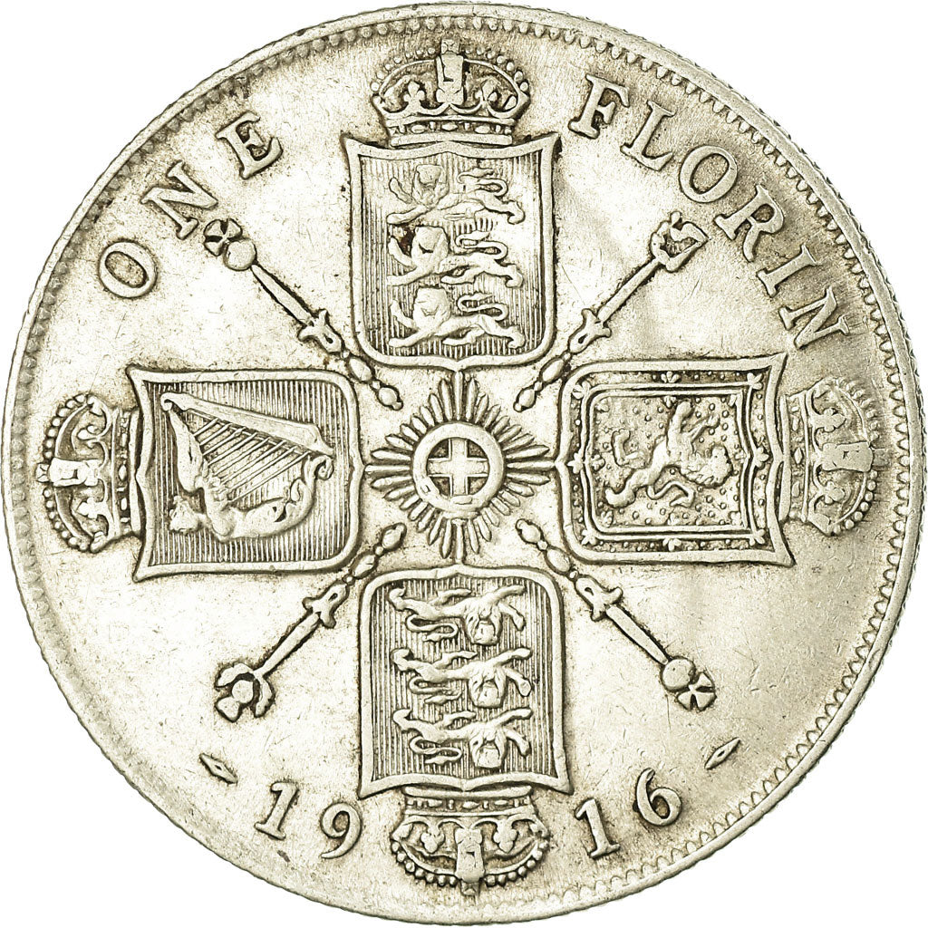 Coin, Great Britain, George V, Florin, Two Shillings, 1916, EF(40-45), Silver