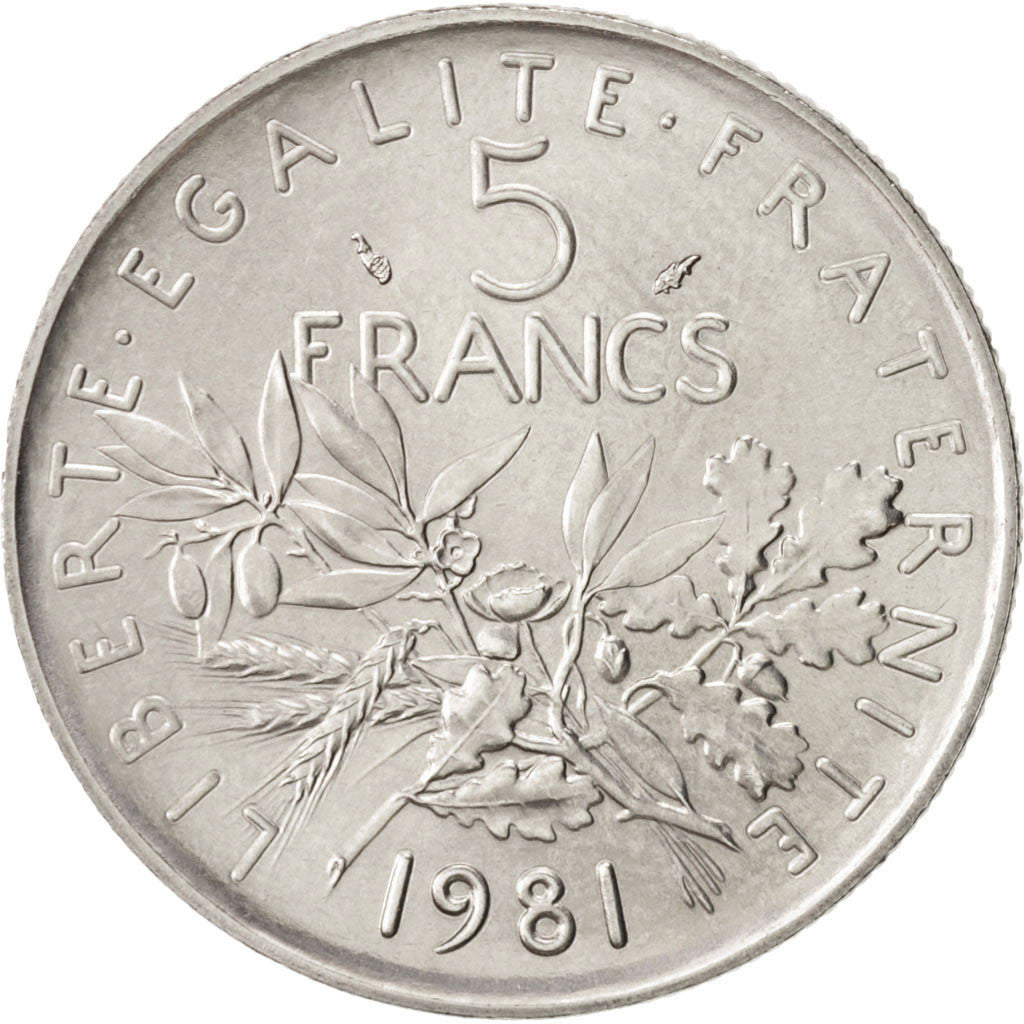 France, Semeuse, 5 Francs, 1981, Paris, MS(63), Nickel Clad Copper-Nickel, KM...
