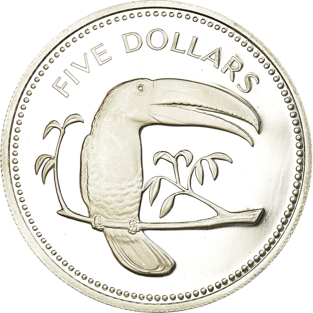 Moneda, Belice, 5 Dollars, 1974, Franklin Mint, Proof, FDC, Plata, KM:44a