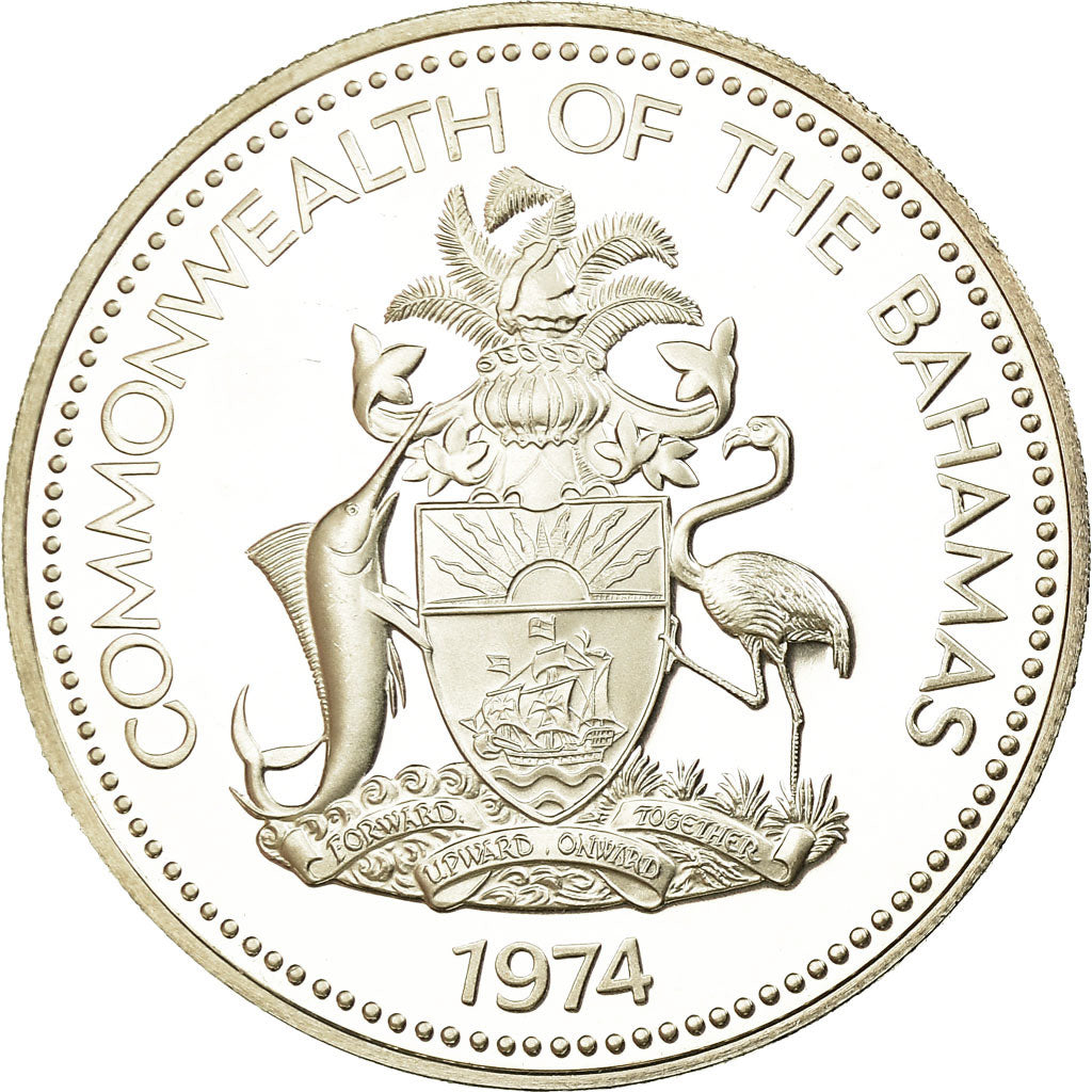 Moneta, Bahamas, Elizabeth II, 2 Dollars, 1974, Franklin Mint, U.S.A., Proof