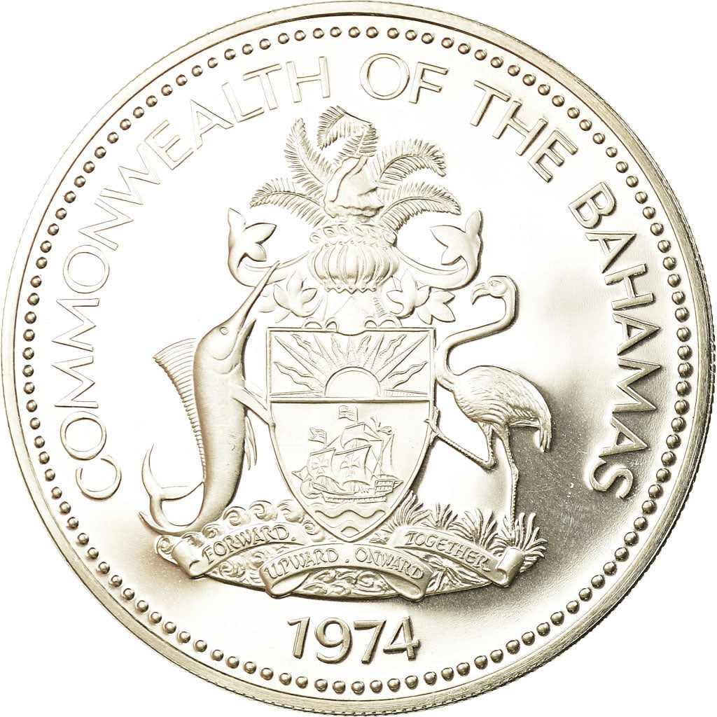 Moneta, Bahamas, Elizabeth II, 5 Dollars, 1974, Franklin Mint, U.S.A., Proof