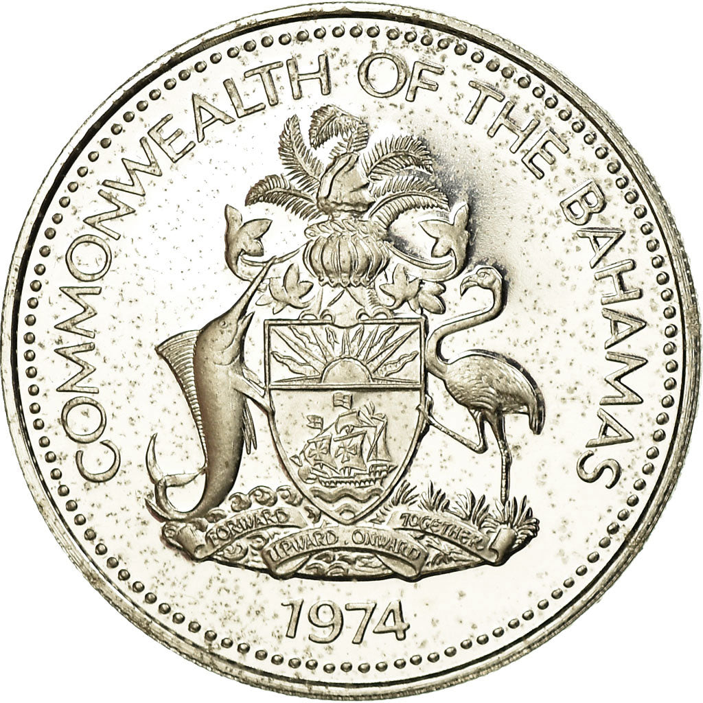 Moeda, Baamas, Elizabeth II, 25 Cents, 1974, Franklin Mint, U.S.A., Proof