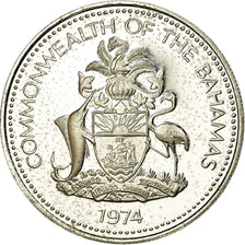 Moeda, Baamas, Elizabeth II, 25 Cents, 1974, Franklin Mint, U.S.A., Proof