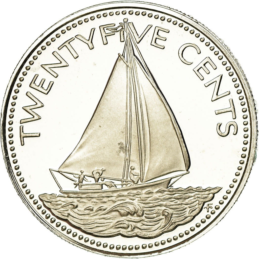 Moeda, Baamas, Elizabeth II, 25 Cents, 1974, Franklin Mint, U.S.A., Proof