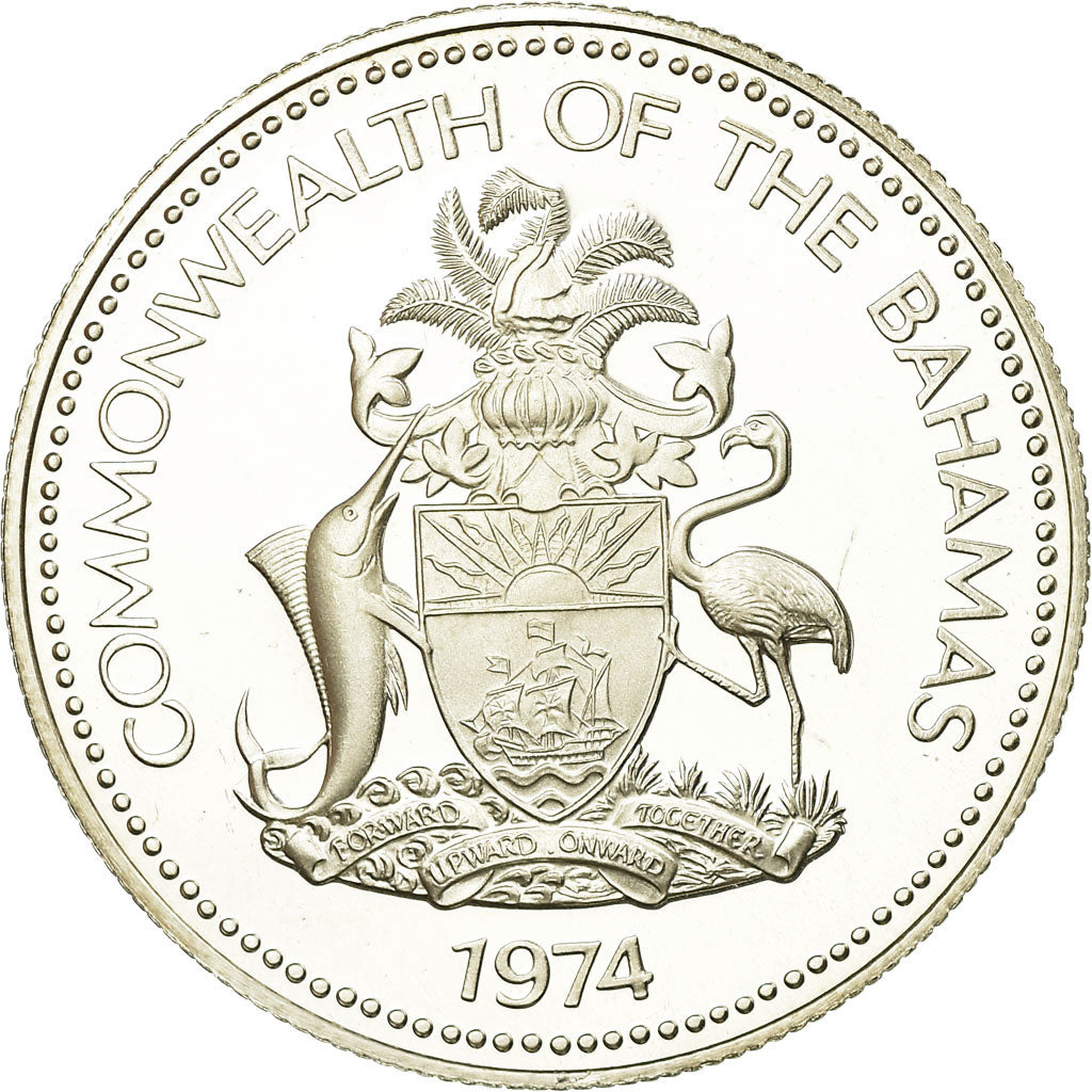 Moneta, Bahamas, Elizabeth II, 50 Cents, 1974, Franklin Mint, U.S.A., Proof