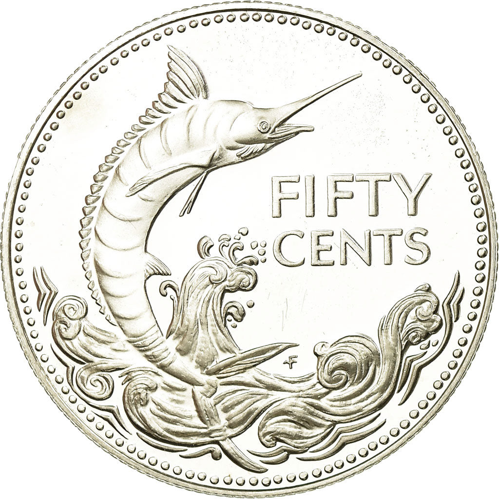 Moneta, Bahamas, Elizabeth II, 50 Cents, 1974, Franklin Mint, U.S.A., Proof