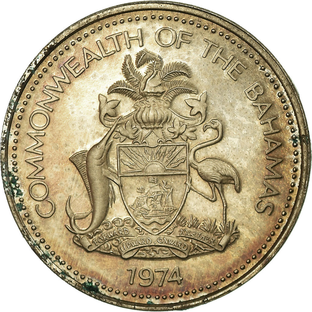 Moneta, Bahamas, Elizabeth II, 5 Cents, 1974, Franklin Mint, U.S.A., Proof, BB