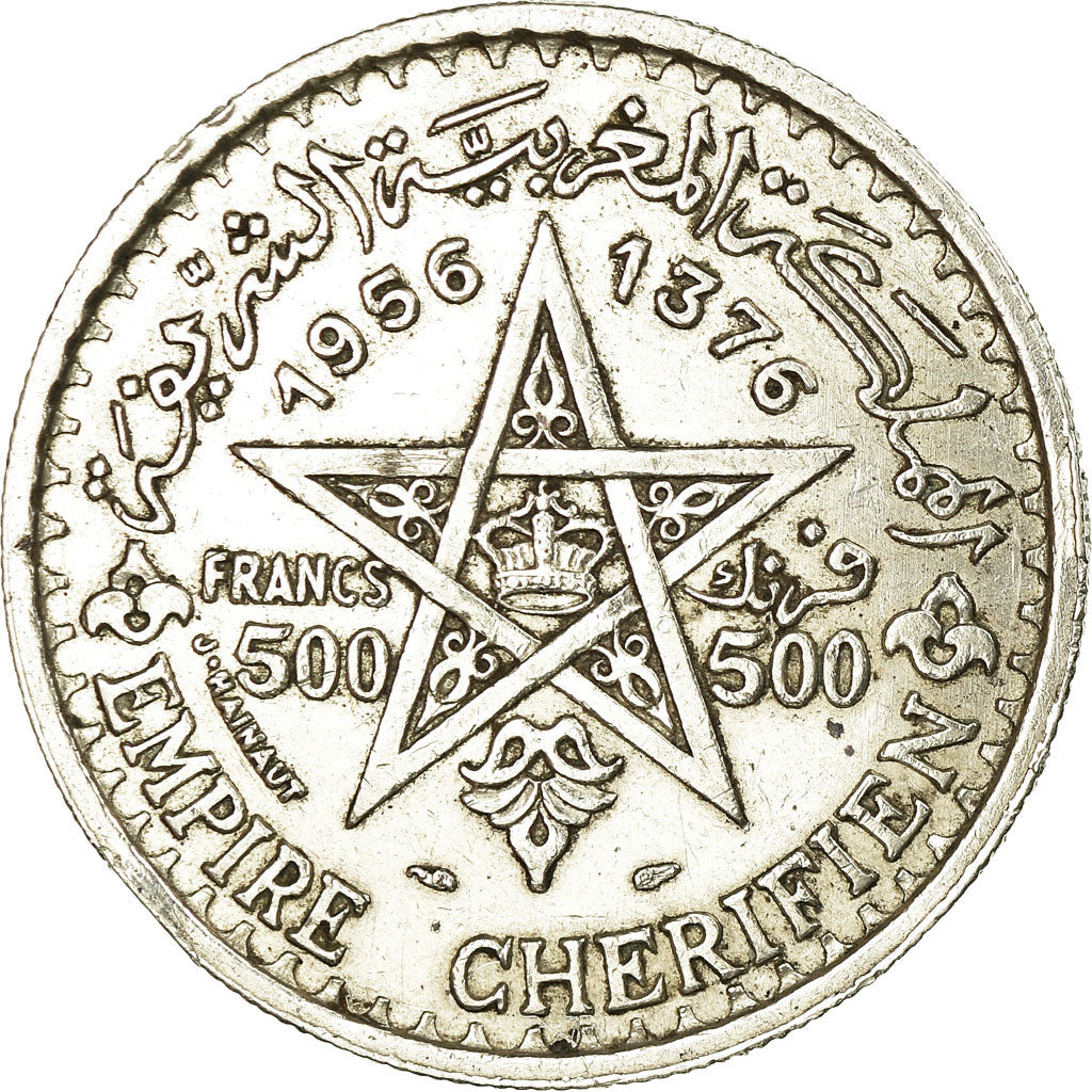 Münze, Marokko, Mohammed V, 500 Francs, 1956, Paris, SS+, Silber, KM:54