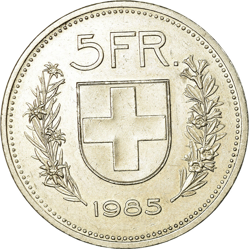 Moeda, Suíça, 5 Francs, 1985, Bern, AU(50-53), Cobre-níquel, KM:40a.3