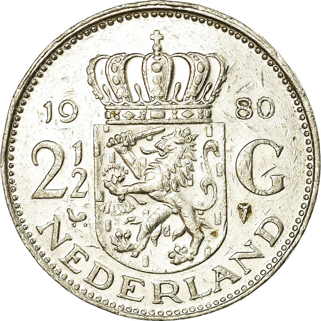 Moneda, Países Bajos, Juliana, 2-1/2 Gulden, 1980, BC+, Níquel, KM:191