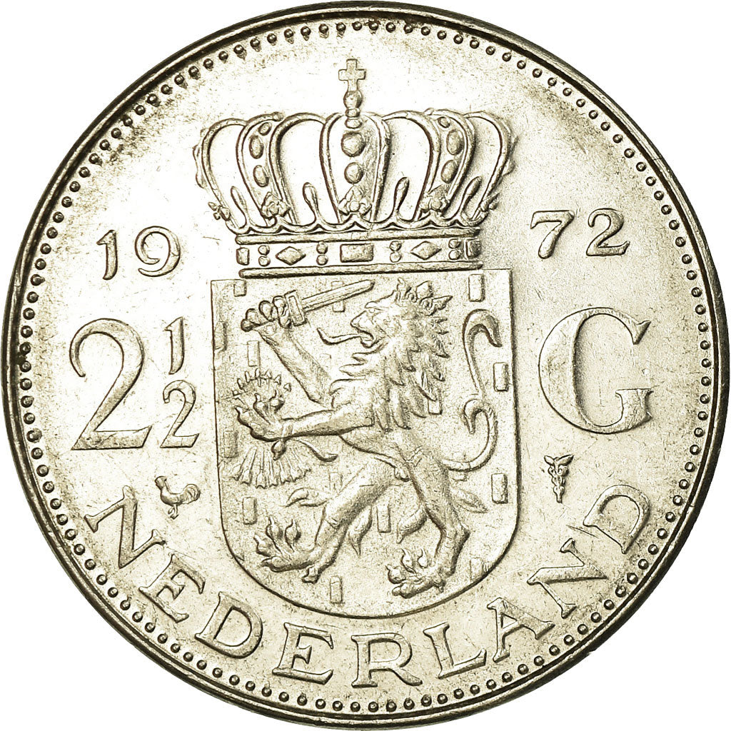 Moneta, Holandia, Juliana, 2-1/2 Gulden, 1972, AU(50-53), Nikiel, KM:191