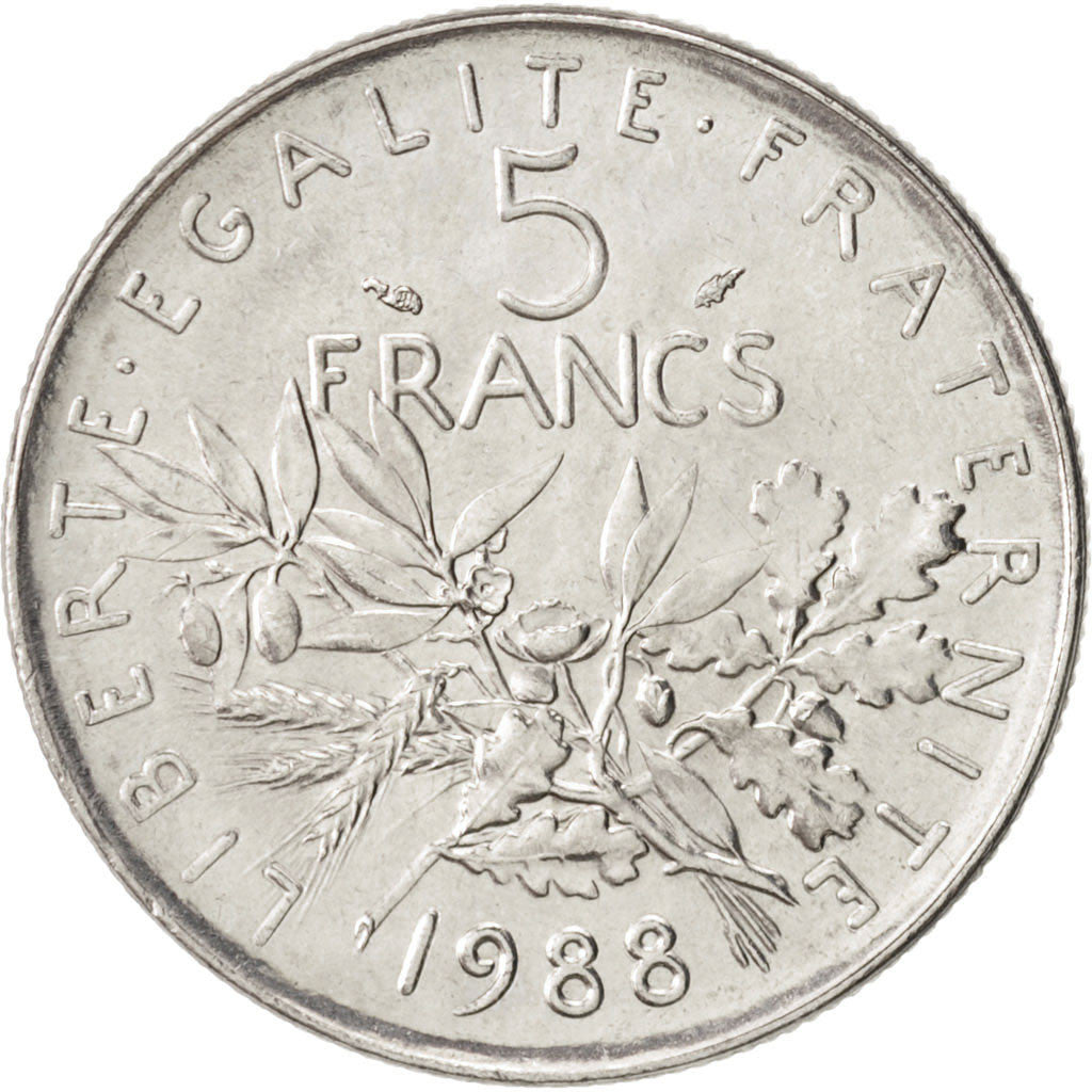 Francia, Semeuse, 5 Francs, 1988, Paris, SPL, Nichel placcato rame-nichel, KM...