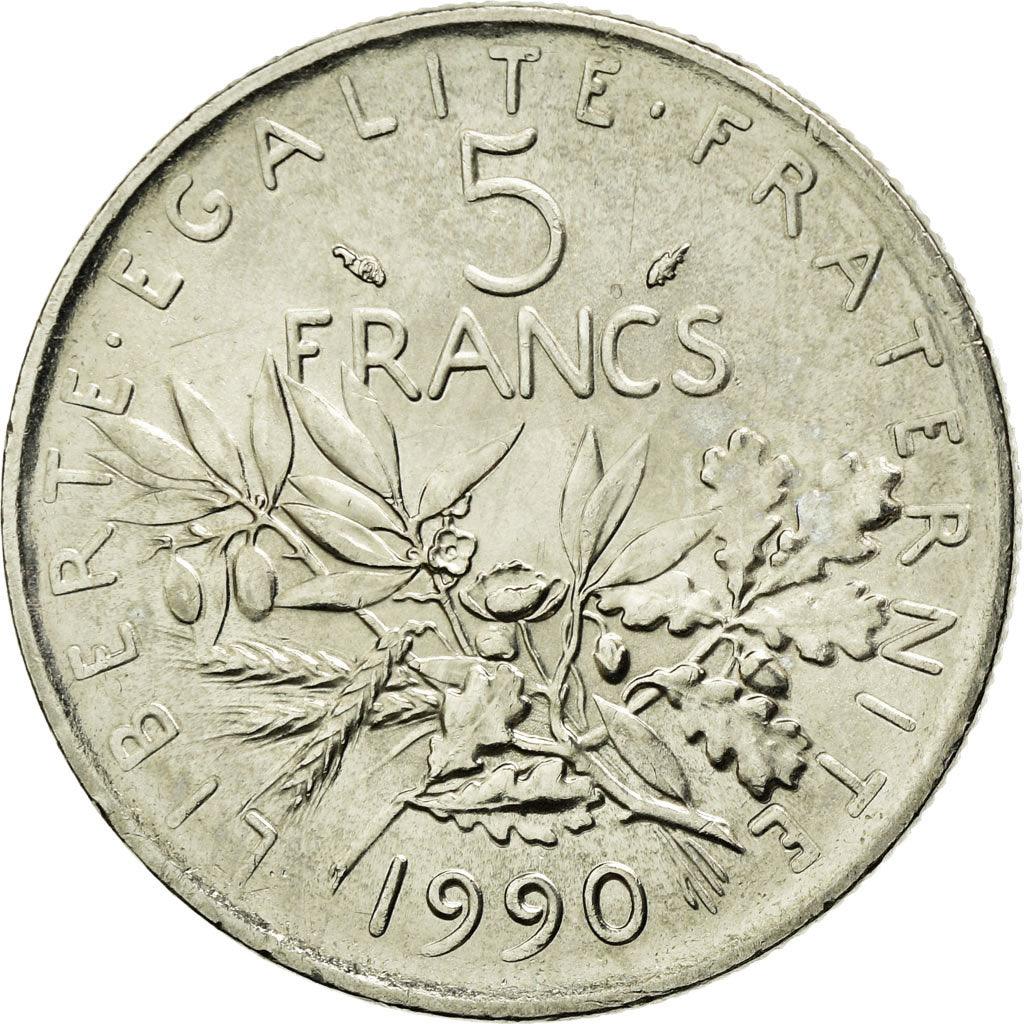 Coin, France, Semeuse, 5 Francs, 1990, Paris, MS(63), Nickel Clad Copper-Nickel