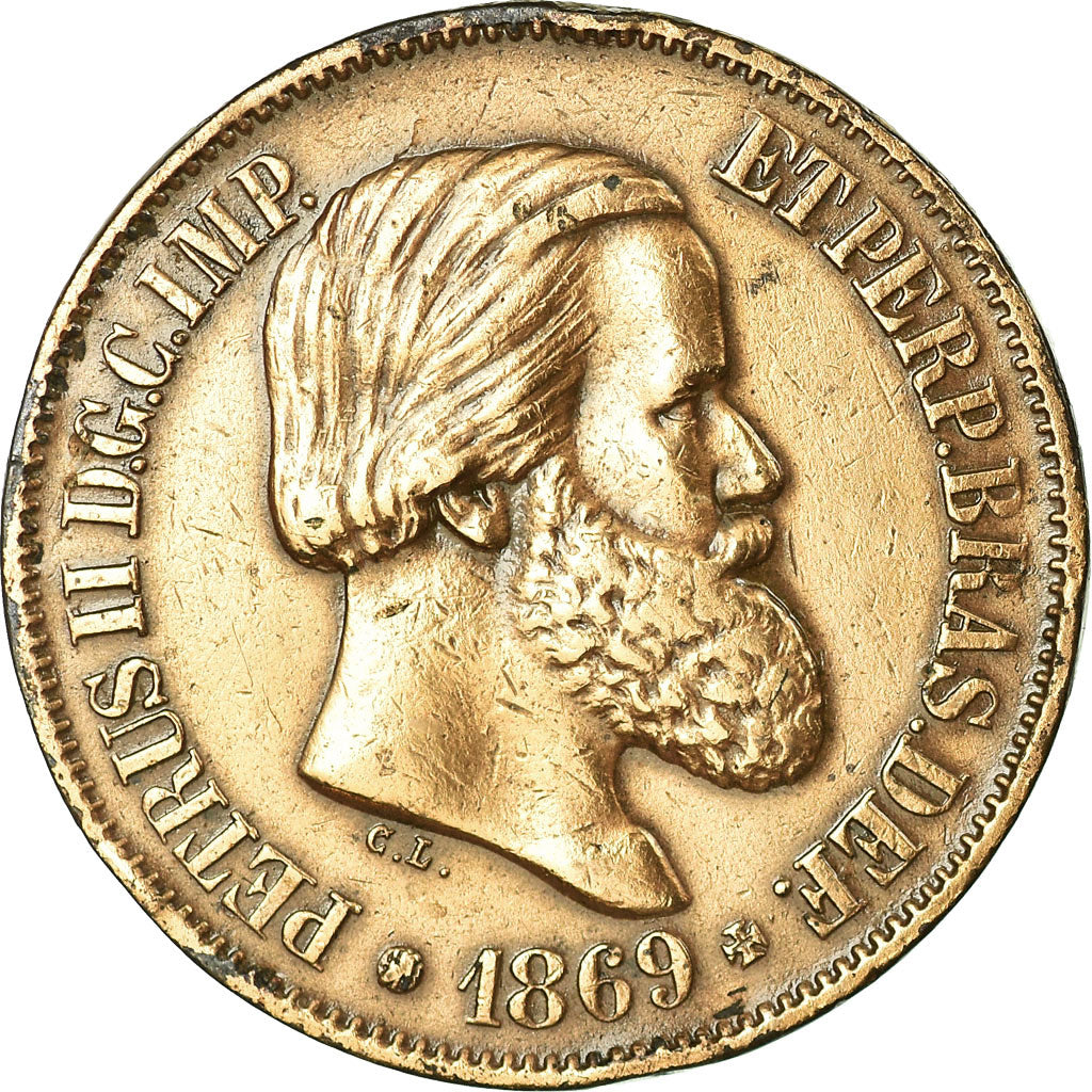 Moeda, Brasil, Pedro II, 20 Reis, 1869, EF(40-45), Bronze, KM:474