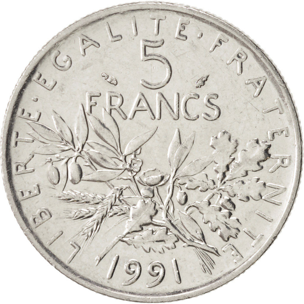 France, Semeuse, 5 Francs, 1991, Paris, SPL, Nickel Clad Copper-Nickel, KM:92...
