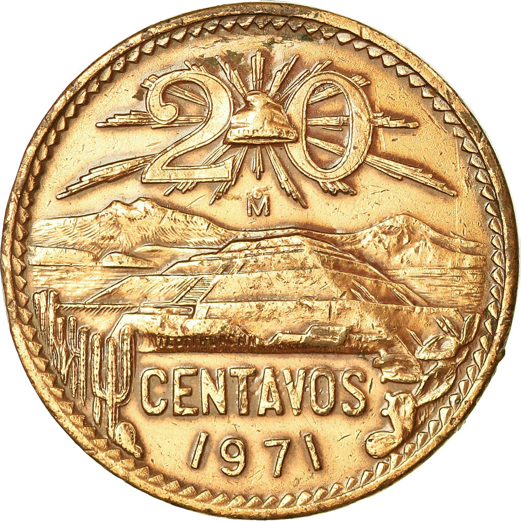Moneda, México, 20 Centavos, 1971, Mexico City, MBC, Bronce, KM:440