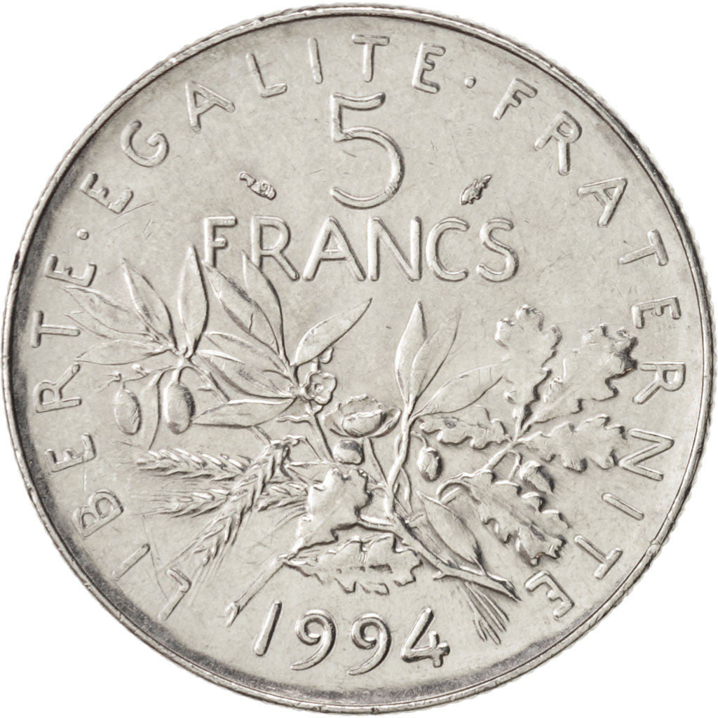 France, Semeuse, 5 Francs, 1994, Paris, MS(63), Nickel Clad Copper-Nickel, KM...