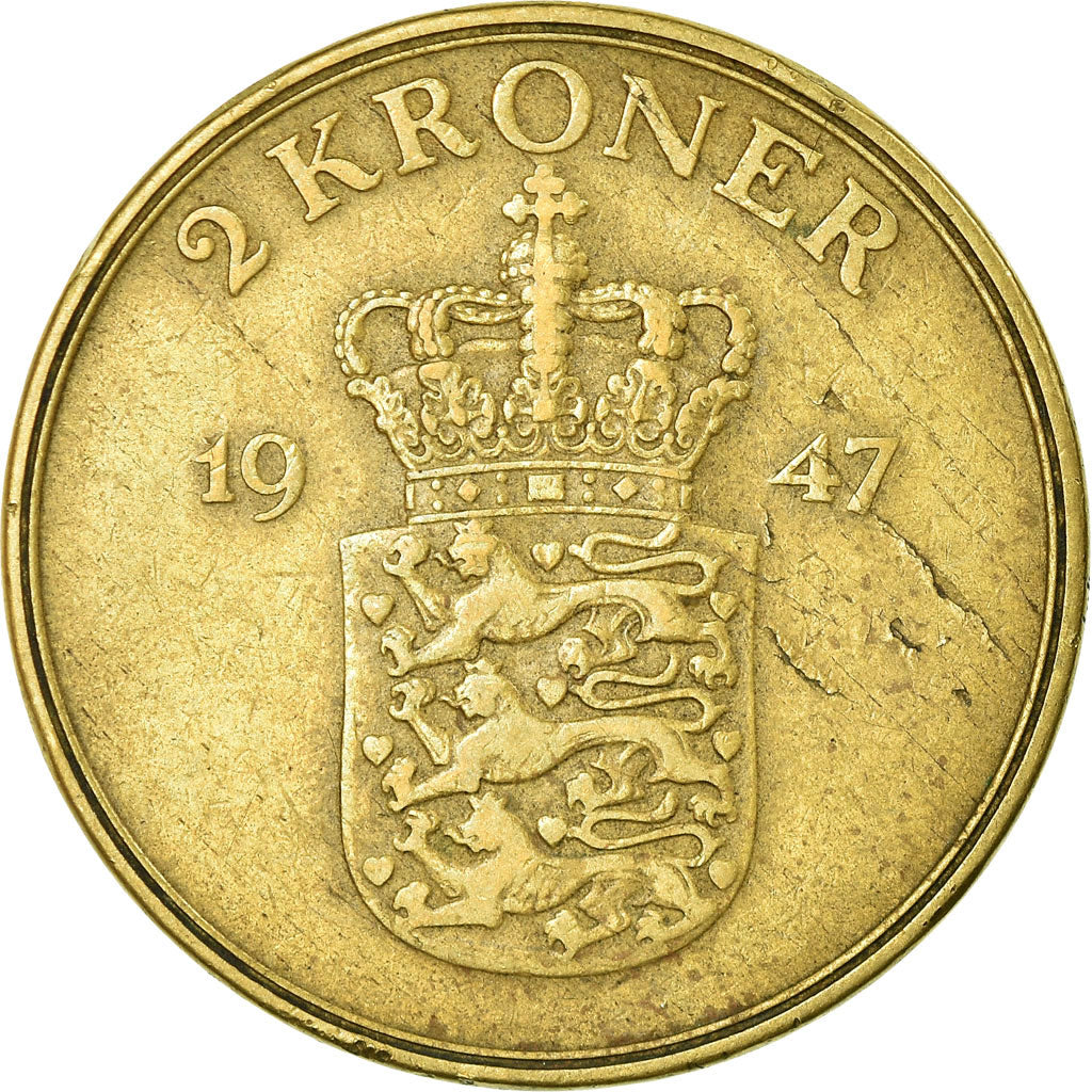 Münze, Dänemark, Frederik IX, 2 Kroner, 1947, Copenhagen, S+, Aluminum-Bronze