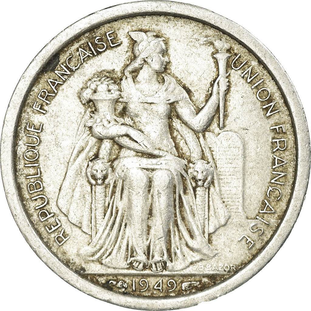 Münze, FRENCH OCEANIA, 2 Francs, 1949, S+, Aluminium, KM:3