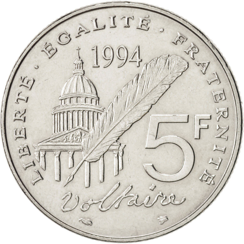 Coin, France, Voltaire, 5 Francs, 1994, Paris, MS(64), Nickel, KM:1063