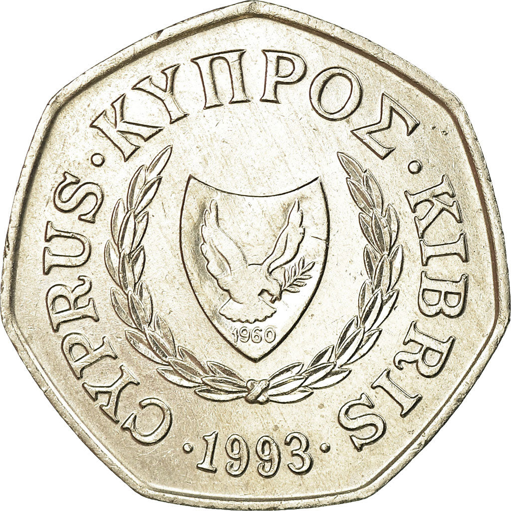 Moneta, Cipro, 50 Cents, 1993, BB+, Rame-nichel, KM:66