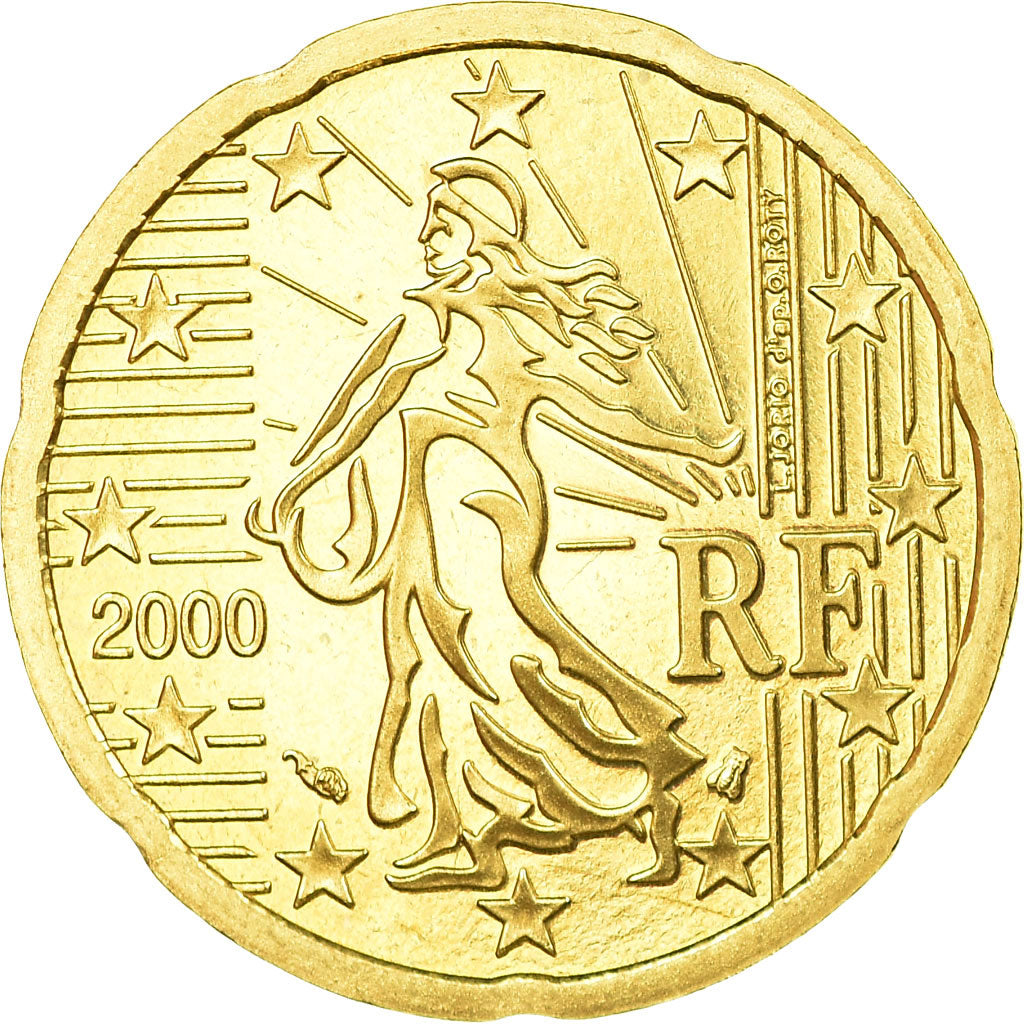 France, 20 Euro Cent, 2000, Proof, MS(65-70), Brass, KM:1286