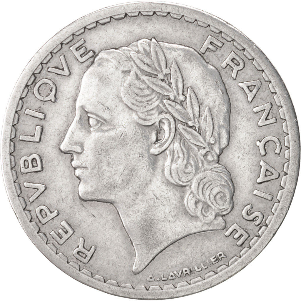 France, Lavrillier, 5 Francs, 1945, Paris, AU(50-53), Aluminum, KM:888b.1, Ga...