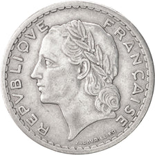 France, Lavrillier, 5 Francs, 1945, Paris, AU(50-53), Aluminum, KM:888b.1, Ga...