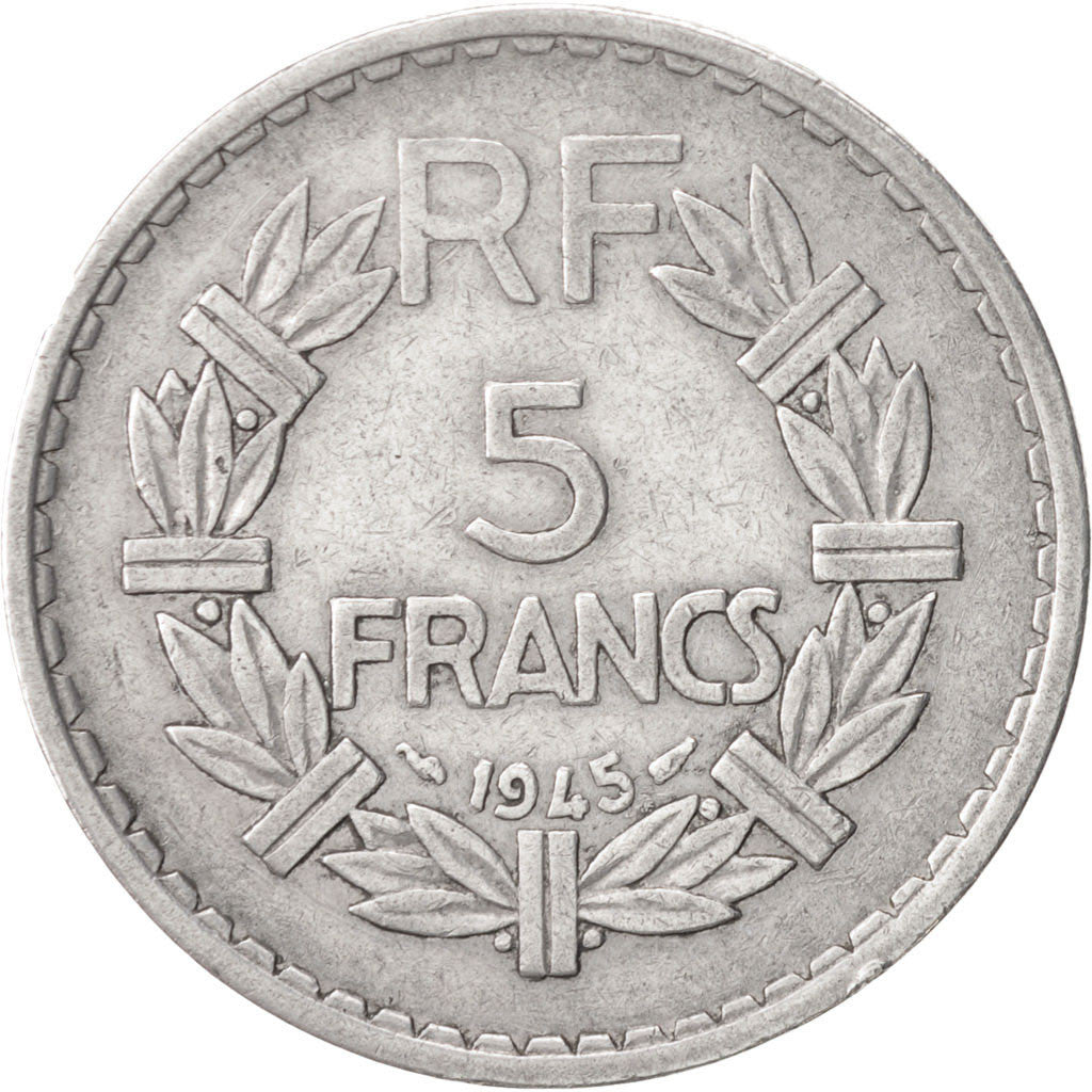 France, Lavrillier, 5 Francs, 1945, Paris, AU(50-53), Aluminum, KM:888b.1, Ga...