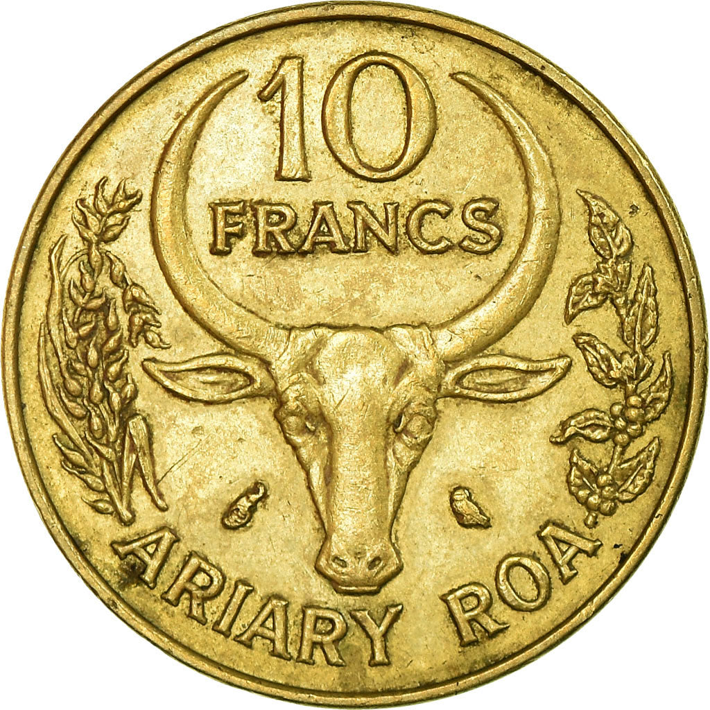 Moeda, Madagáscar, 10 Francs, 2 Ariary, 1972, Paris, AU(55-58)