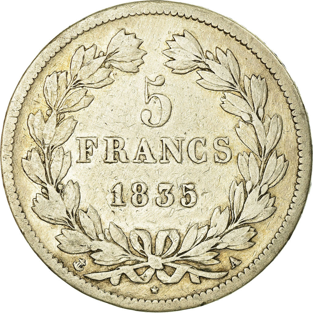 Moeda, França, Louis-Philippe, 5 Francs, 1835, Paris, VF(30-35), Prata