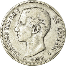 Moneda, España, Alfonso XII, 5 Pesetas, 1875, BC+, Plata, KM:671