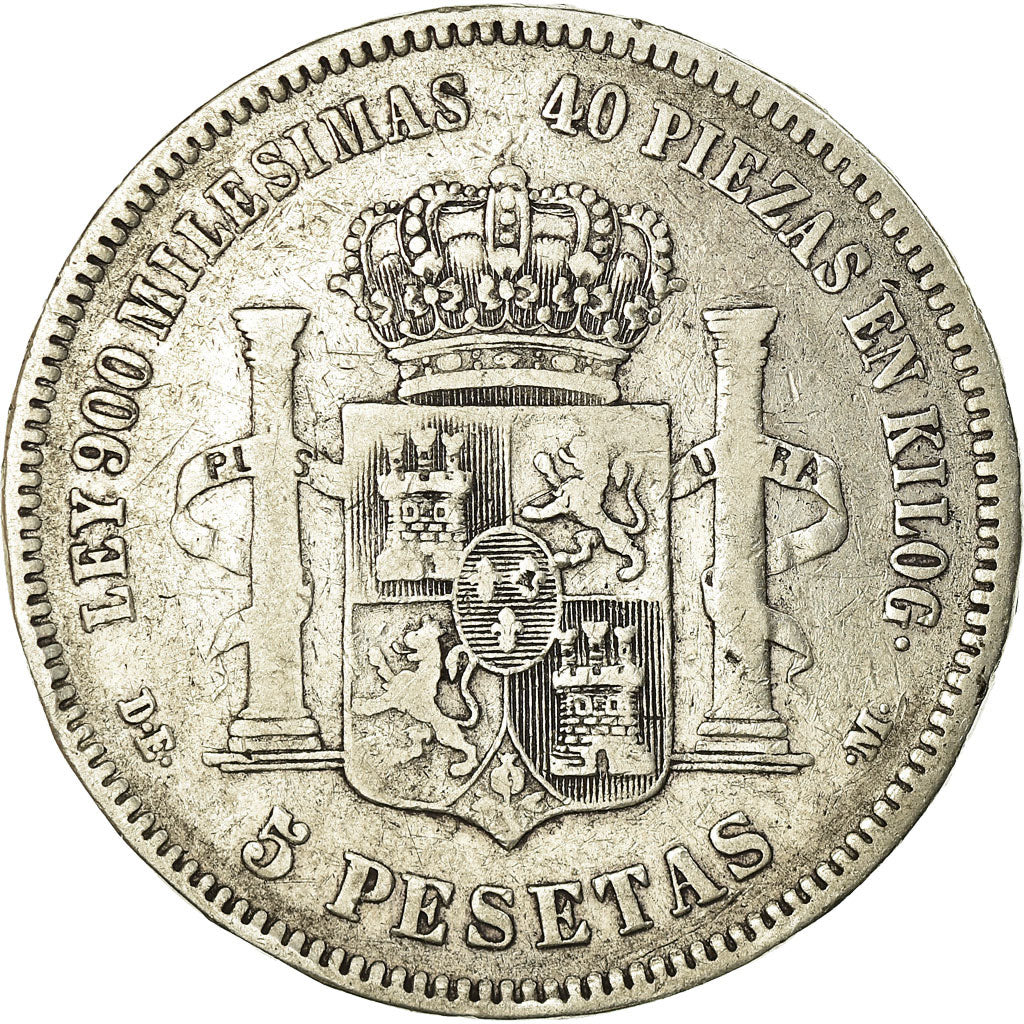 Moneda, España, Alfonso XII, 5 Pesetas, 1875, BC+, Plata, KM:671