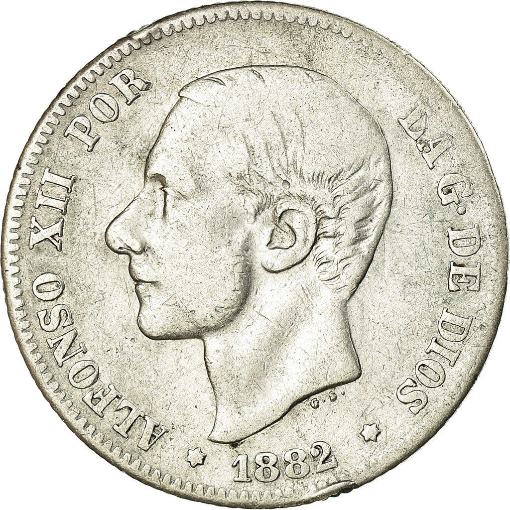 Moneta, Spagna, Alfonso XII, 2 Pesetas, 1882, MB+, Argento, KM:678.2