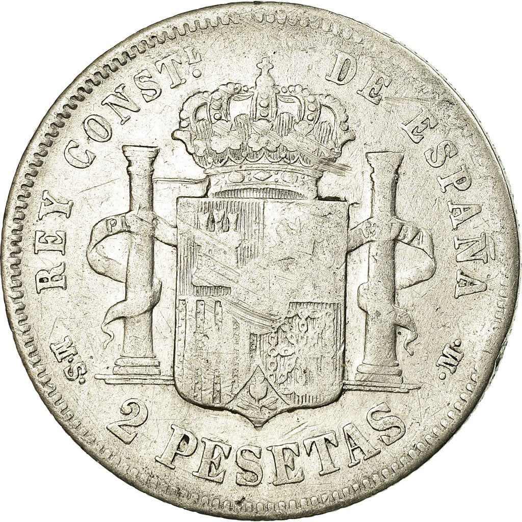Moneta, Spagna, Alfonso XII, 2 Pesetas, 1882, MB+, Argento, KM:678.2