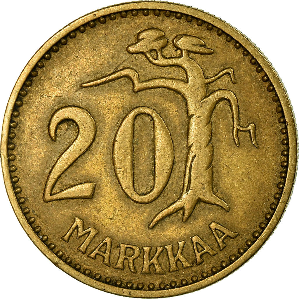 Moneta, Finlandia, 20 Markkaa, 1957, BB, Alluminio-bronzo, KM:39