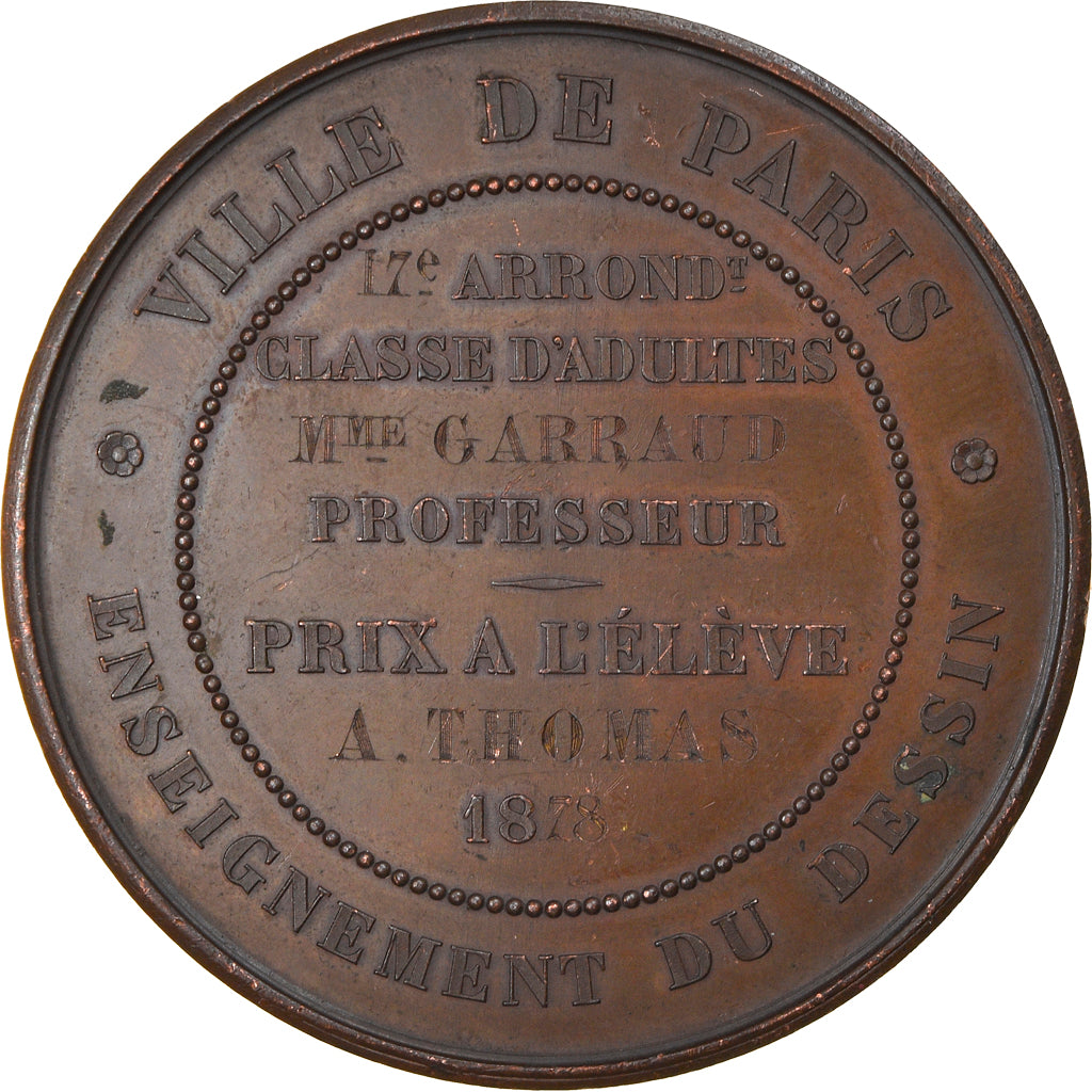 Francja, Medal, Ville de Paris, Enseignement du Dessin, Sztuka i Kultura, 1878