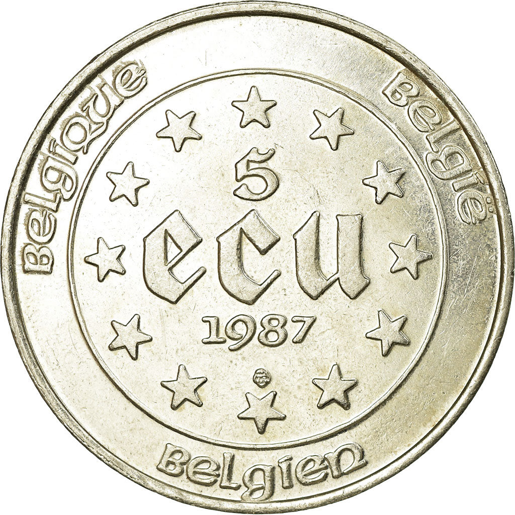Moneta, Belgia, 30th Anniversary - Treaties of Rome, 5 Ecu, 1987, AU(50-53)