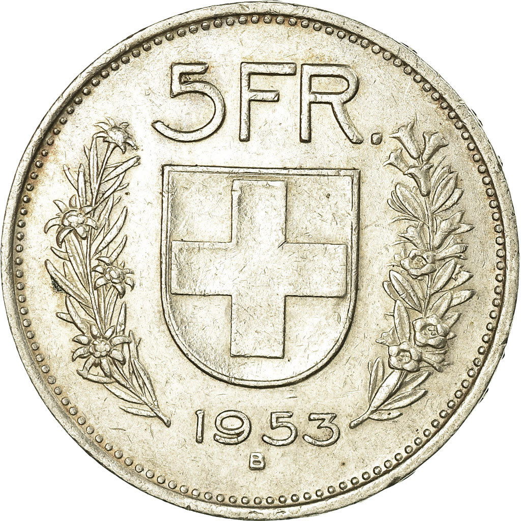 Coin, Switzerland, 5 Francs, 1953, Bern, EF(40-45), Silver, KM:40