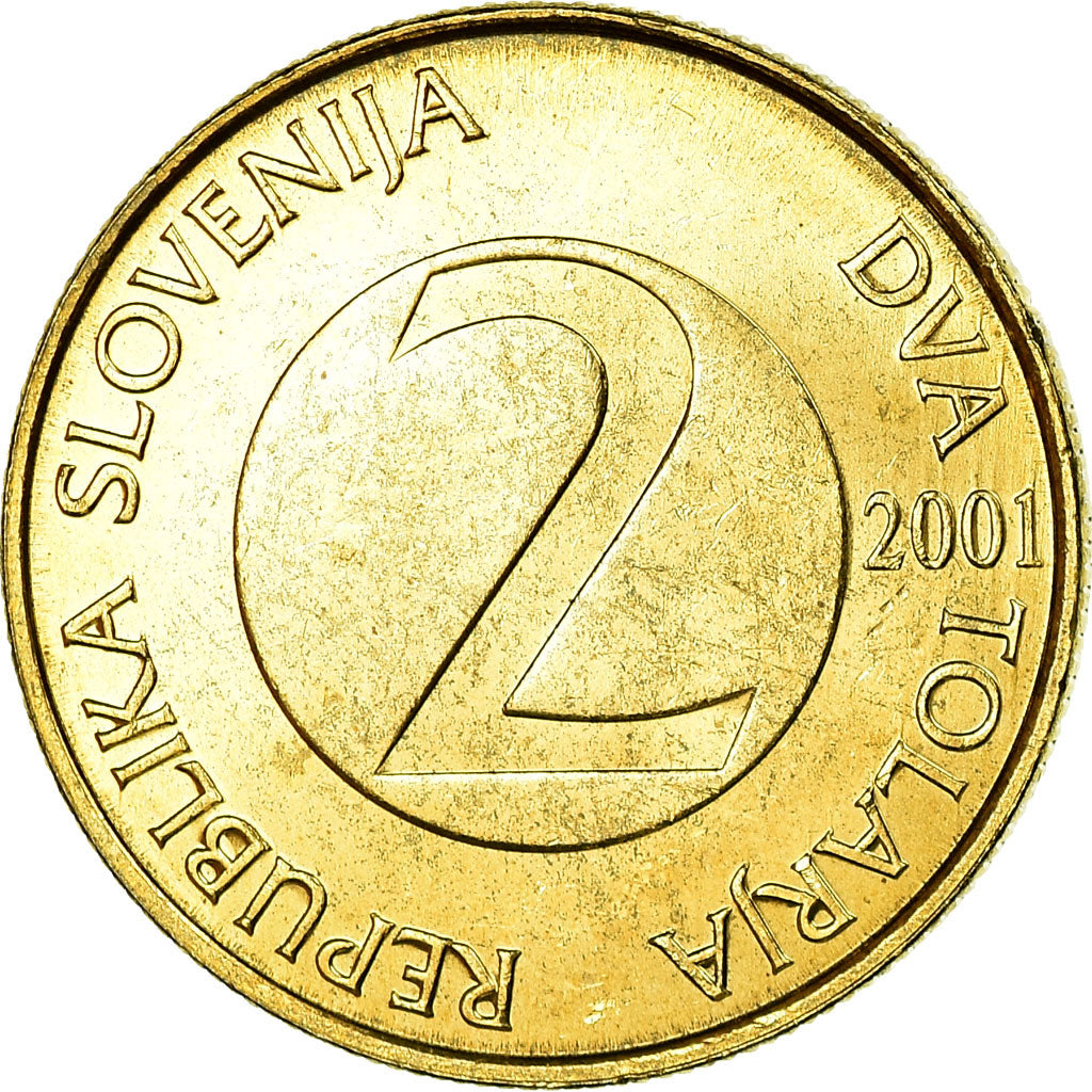 Münze, Slowenien, 2 Tolarja, 2001, UNZ, Nickel-brass, KM:5