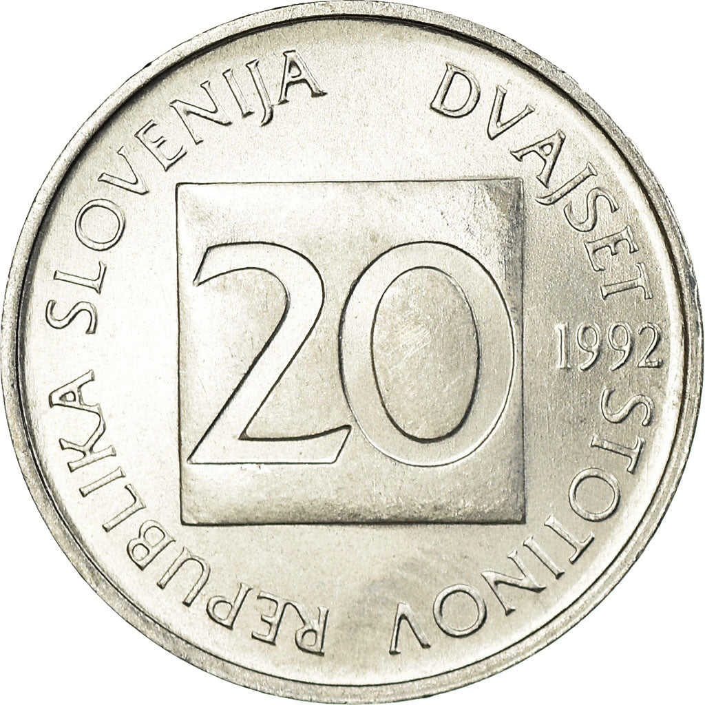 Munten, Slovenië, 20 Stotinov, 1992, UNC-, Aluminium, KM:8