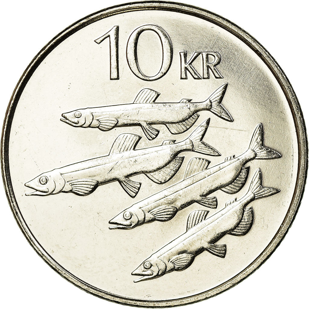 Moeda, Islândia, 10 Kronur, 1996, MS(63), Aço Niquelado, KM:29.1a