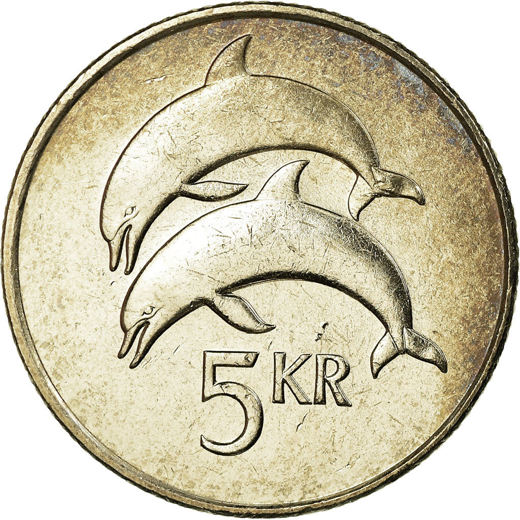 Munten, IJsland, 5 Kronur, 1992, UNC-, Copper-nickel, KM:28