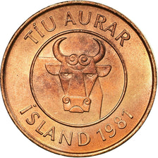Coin, Iceland, 10 Aurar, 1981, MS(63), Bronze, KM:25