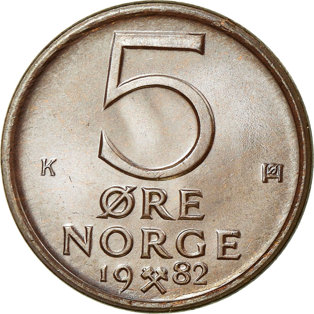 Moneda, Noruega, Olav V, 5 Öre, 1982, SC, Bronce, KM:415
