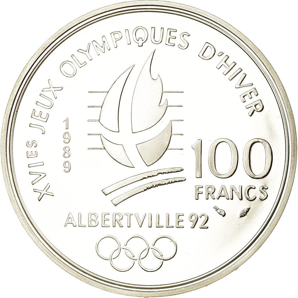 Moeda, França, albertville 92, 100 Francs, 1989, Proof, MS(65-70), Prata